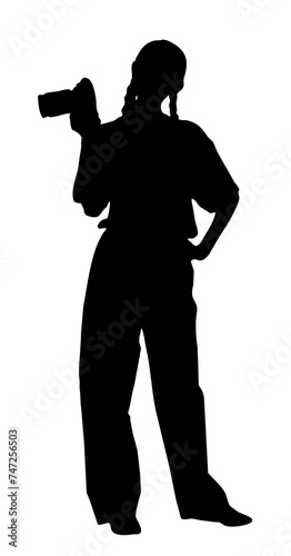 portrait silhouette of a young woman photographer holding a camera   clipping path  