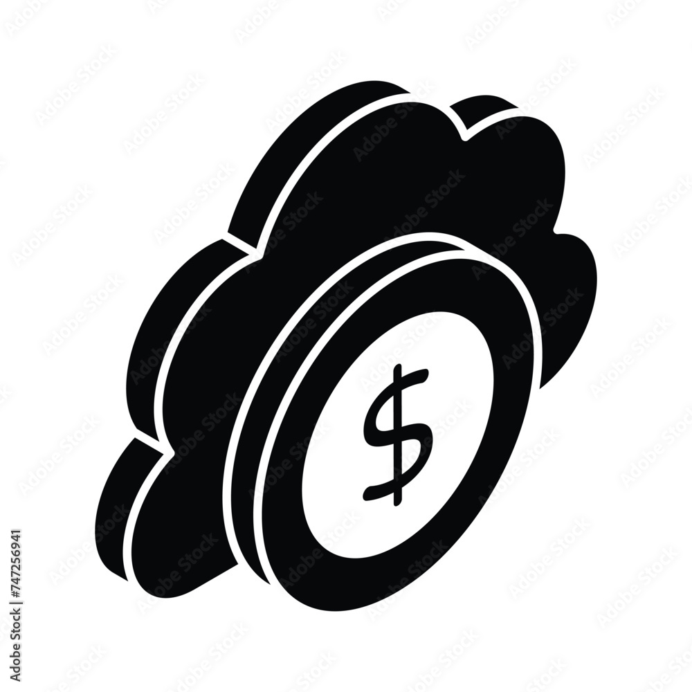 Cloud with dollar coin concept icon of cloud money in isometric style Cloud with dollar coin concept icon of cloud money in isometric style