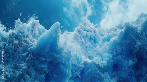 Glacier Ice in Patagonia, Displaying Blue Hues and Frozen Bubbles. Concept of glacial landscapes, ice formations, and climate change photo