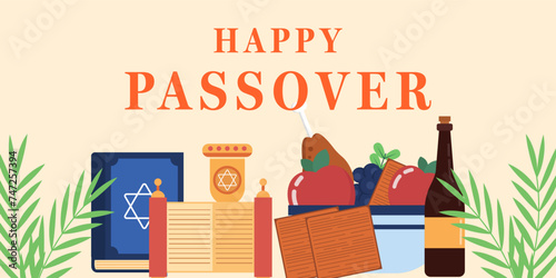 happy passover horizontal banner illustration vector design
