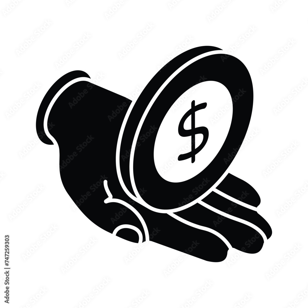 Hand holding dollar coin, savings icon in trendy style, premium vector design