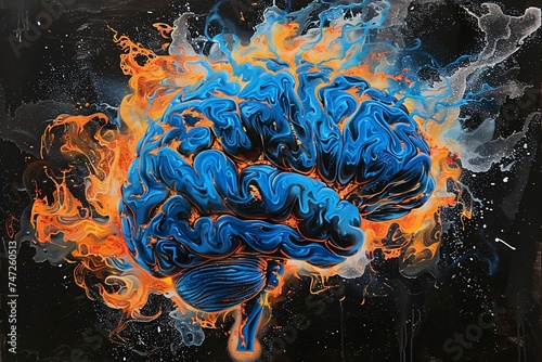 Neon Blue Brain Art A Colorful Exploration of the Human Mind Generative AI photo