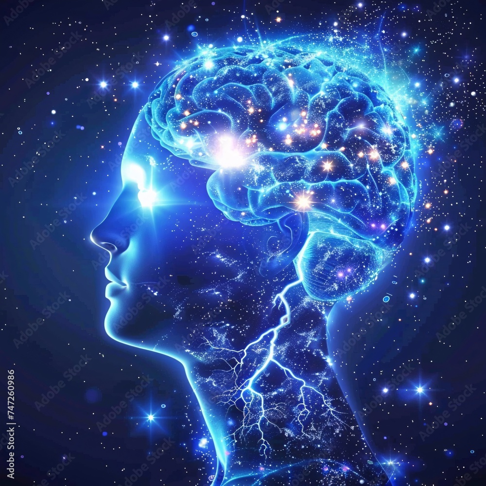 Neural Network Nirvana A Blue Brain Illuminated by Cosmic Light Generative AI