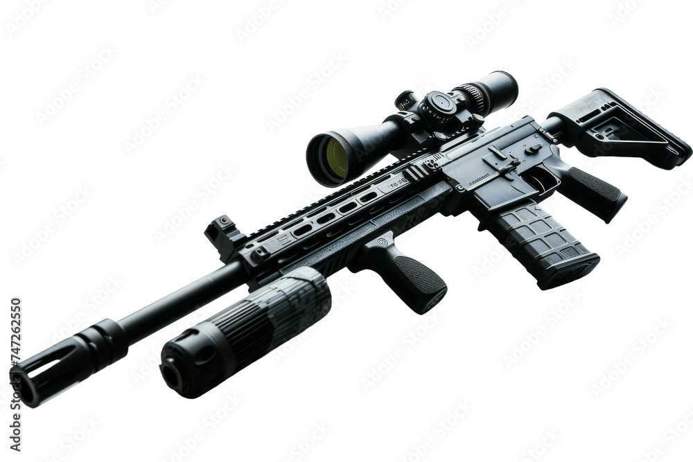 Police Sniper Rifle in Focus On Transparent Background.