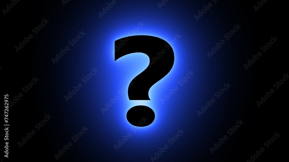 Question mark in neon blue color on black background. Question mark ...