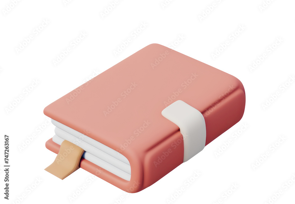 Textbook, book with bookmark. 3D rendering style. Cartoon minimal style. isolated on white background, with clipping path Textbook, book with bookmark. 3D rendering style. Cartoon minimal style. isolated on white background, with clipping path
