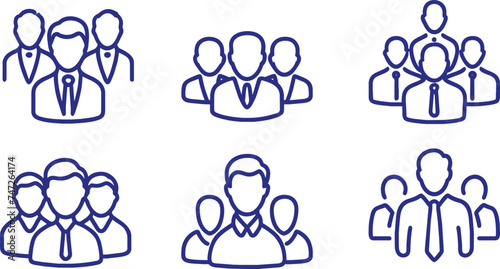 Set of team work icons. Outline icons with editable stroke collection.