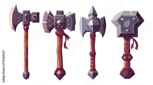 Hammer, Warhammer, and Maul. Fantasy Weapons. Multiple Vector Icon Illustration. Icon Concept Isolated Premium Vector.