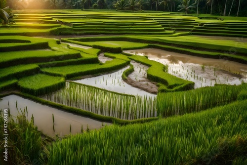Gorgeous Flooded Fields with Rice Crops
