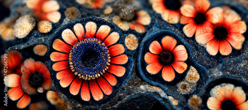 Abstract vibrant orange petals gerbera daisy like rock flowers.  photo