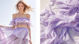 A flirty offtheshoulder top paired with a flowy midi skirt in a soft lavender hue creates a dreamy and feminine look.