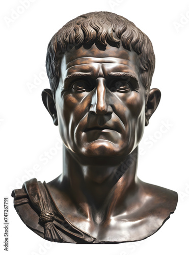 Metal bust of a determined man. Striking man face.