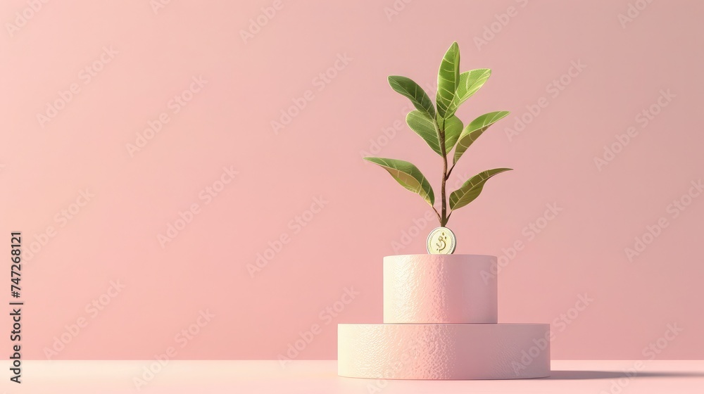Money growing plant step with deposit coin in bank concept Money growing plant step with deposit coin in bank concept