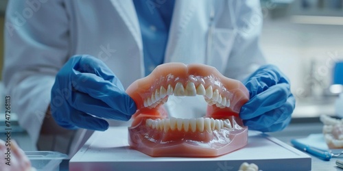 dental implantation close-up artificial jaws Generative AI photo