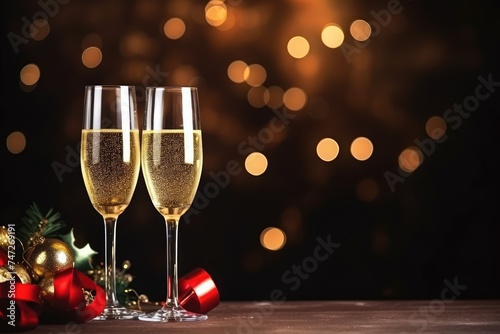 Two Glasses of Sparkling Champagne Celebrating New Years Eve