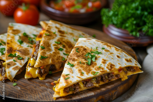 Melty Meshup: Cheeseburger Quesadilla - Fusion of cheeseburger and quesadilla photo