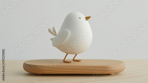 Cute white chicken on a wooden stand, isolated on white background © Олег Фадеев