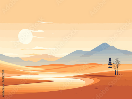 sunset in the desert in simple art