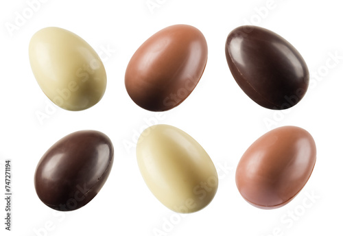 Chocolate easter eggs variety on transparent background. PNG image.