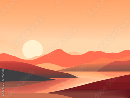 sunset in the desert in simple art