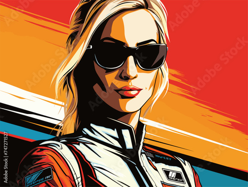 car race model in sunglasses