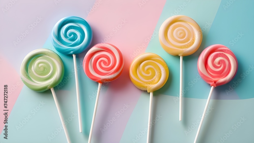Lollipops On A Pastel Colorful Background.Generative AI Lollipops On A Pastel Colorful Background.Generative AI