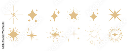 Star blink doodle gold sparkle, set sparkle fireworks, holiday party explosion isolated on white background. Golden magic celestial starburst