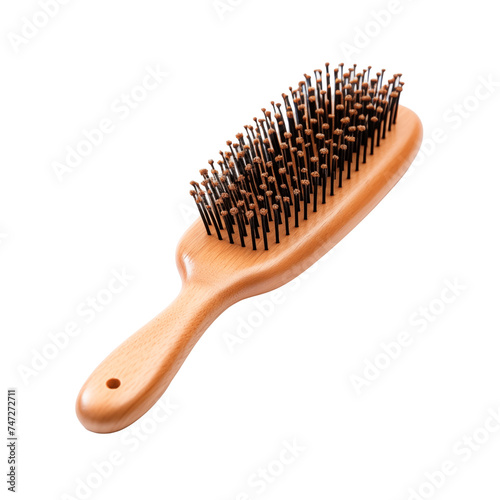 wooden hairbrush isolated on white