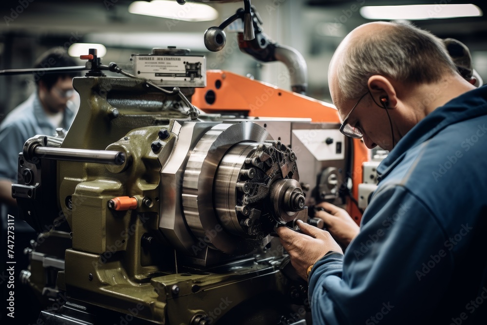 Detailed view of a complex embossing machine at work in a busy manufacturing plant