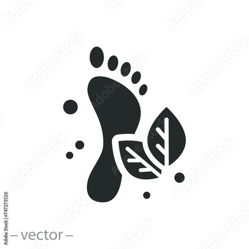 foot care icon, beauty spa concept, leg with leaves, green footprint, flat symbol on white background - vector illustration