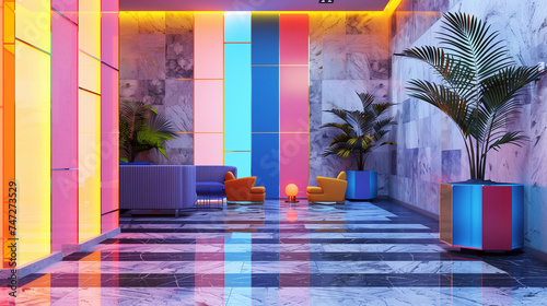 Lobby of the building in the style of Vorticism, ai generative photo