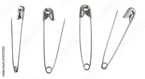 Metal safety pin or A safety pin isolated on transparency background.