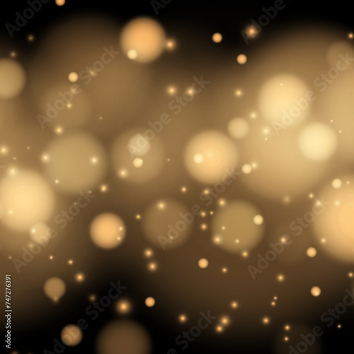 Texture glitter and elegant for Christmas. Sparkling magical gold yellow dust particles. Magic golden concept. Abstract black background with bokeh effect. Vector