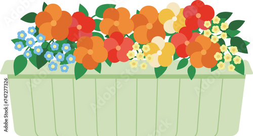 プランターに入ったオレンジ色と黄色の花のイラスト