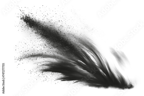 Black smoke explosion with dusts on empty transparent background. Isolated abstract brush. Generative ai