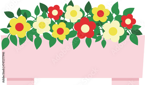 プランターに入った黄色と赤の花のイラスト