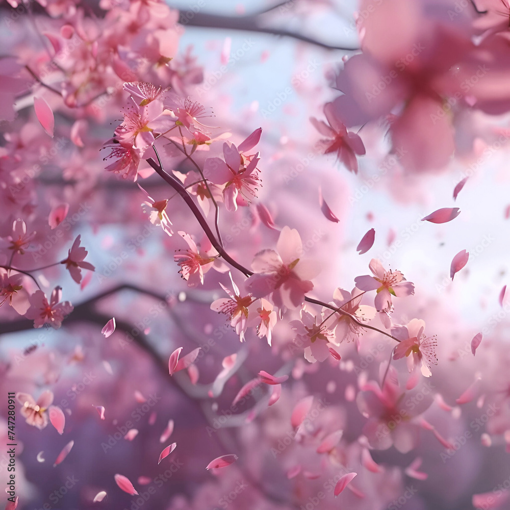 Background of falling pink cherry blossoms. Close-up. Wedding, Mother's Day, Valentine's Day, Cherry Blossom Festival Background of falling pink cherry blossoms. Close-up. Wedding, Mother's Day, Valentine's Day, Cherry Blossom Festival