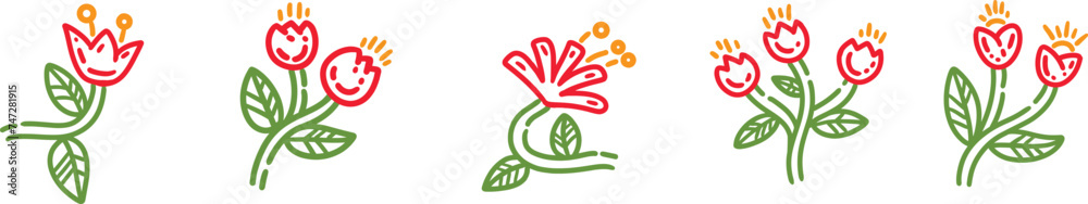 Illustration of red flowers line art Illustration of red flowers line art