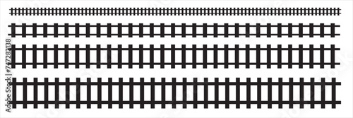 Railway Line, Rails Symbol, Train Tracks Sign, Railroad Pictogram, Railway Track Silhouette. Vector illustration.