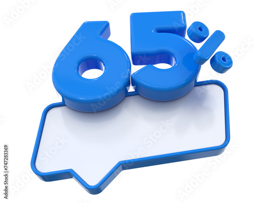 65 percentage Promotion Label Blue 3D 