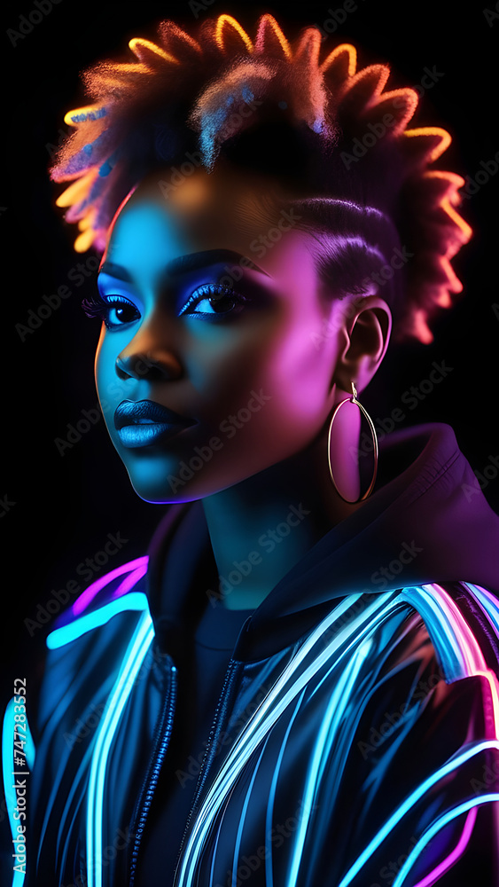 Fototapeta premium Neon makeup on African American women.