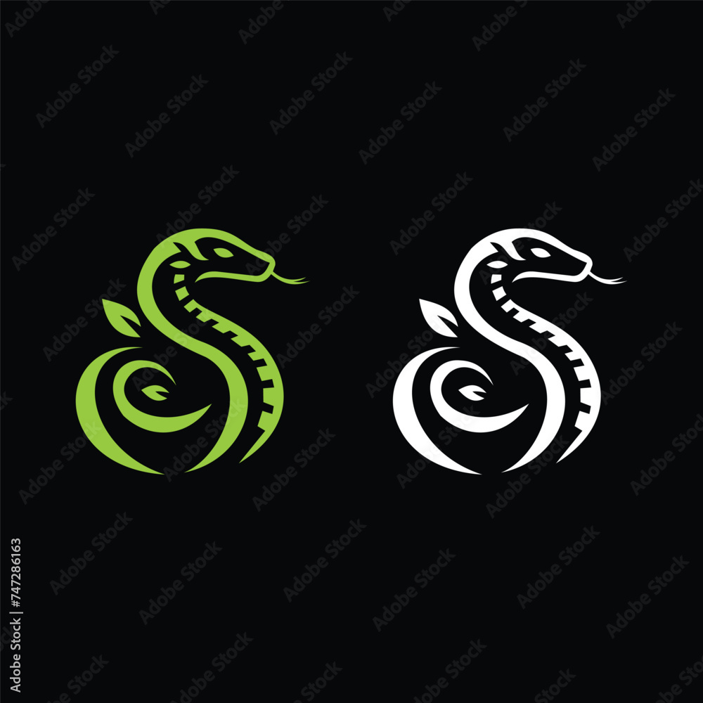 SNAKE AND LEAF ICON LOGO VECTOR SNAKE AND LEAF ICON LOGO VECTOR