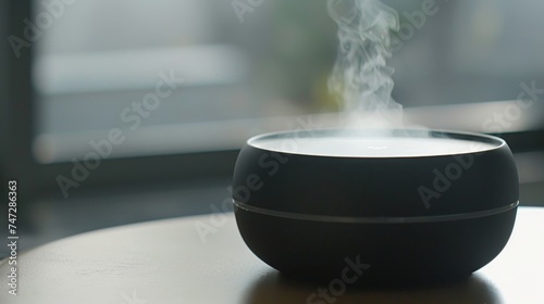Modern Aromatherapy, Minimalist Diffuser Emitting Steam for a Relaxing Environment