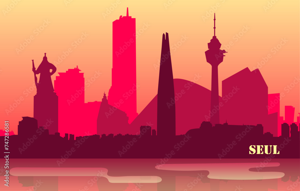 The simple silhouette of the south korean capital Seul with gradient effect