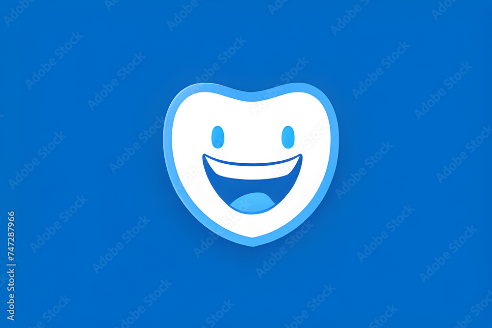Dental clinic logo: A smiling tooth icon in crisp white and sky blue, with a clean, sterile texture