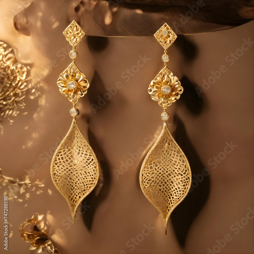 3d render golden earring inspired from natural 