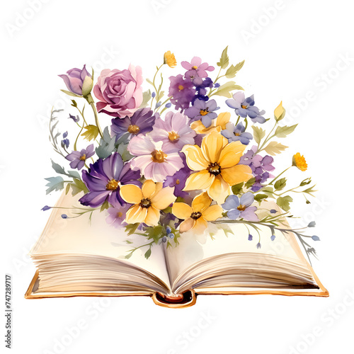 Watercolor illustration,watercolor painting of flowers,book with flowers clipart watercolor,hand-painted isolated on a white background, Watercolor Book flowers hand painted isolated,79 © Village
