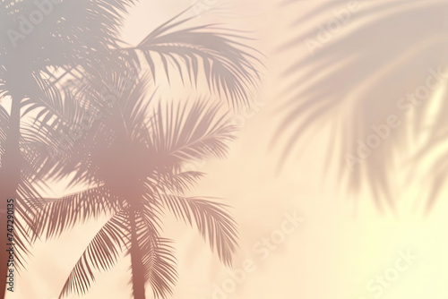 Serene Sunset Scene Framed by Silhouetted Palm Fronds in Exotic Locale.