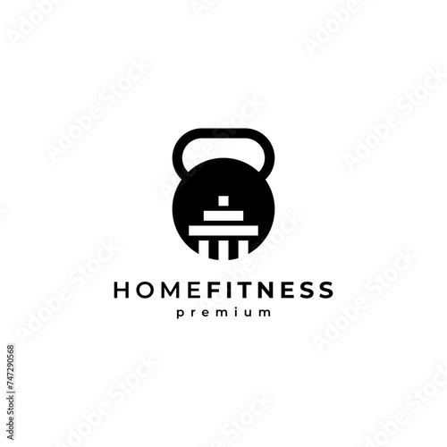 kettlebells and barbells forming a house, a logo suitable for fitness stores and gyms