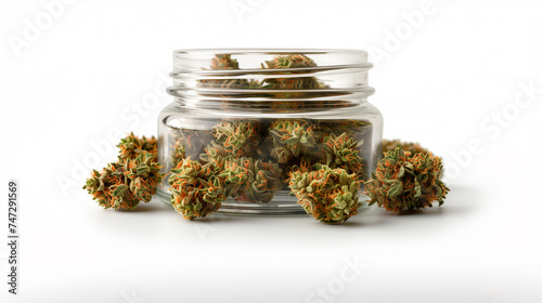 Jar with dried cannabis buds photo